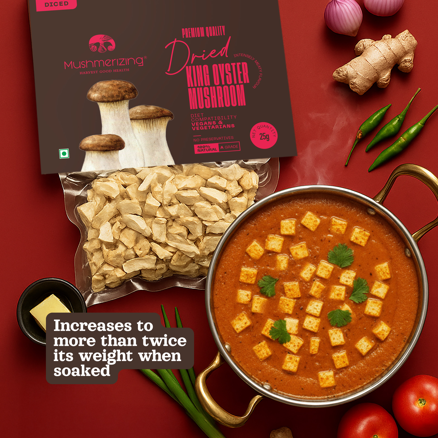 Dried King Oyster Mushroom (Diced)