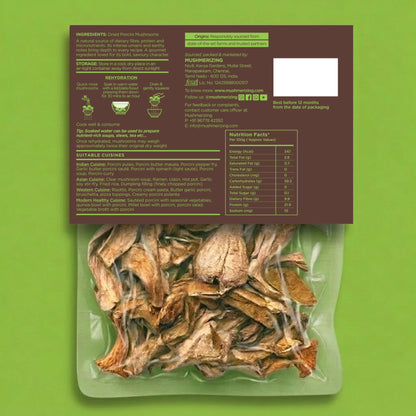 Dried porcini mushroom packaging and nutrition information