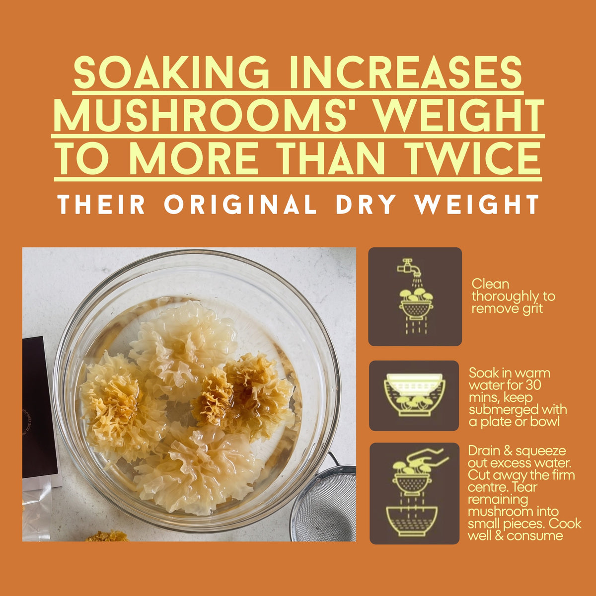 Dried Tremella mushroom nutrition, storage and preparation information