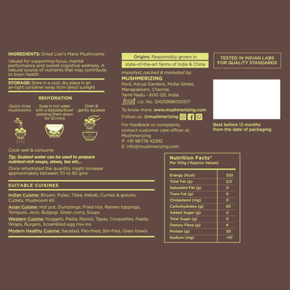 Dried Lion's Mane Mushroom (Pieces)